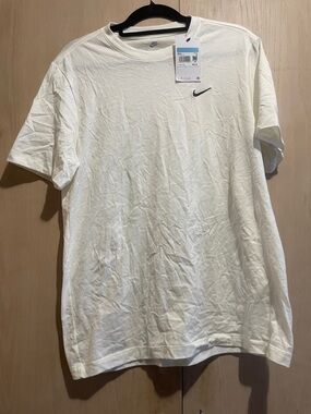 Nike White Short-Sleeve Crew with Black Swoosh